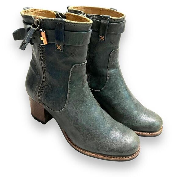 Trask Madison Green Leather Ankle Moto Boots Size 7 - Picture 1 of 8